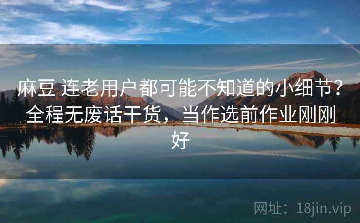麻豆 连老用户都可能不知道的小细节？全程无废话干货，当作选前作业刚刚好